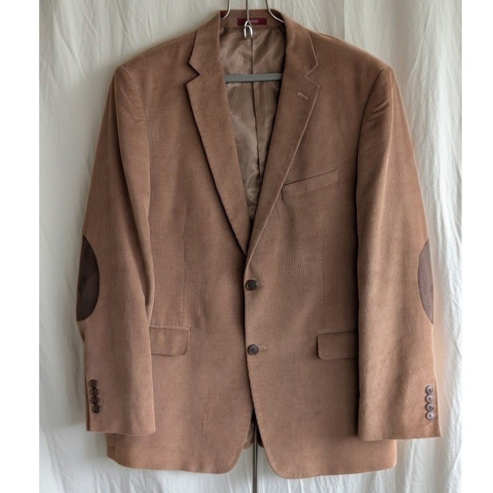 Adolfo Men's Tan Corduroy Blazer Elbow Patches Sport Coat 42L Classic Preppy